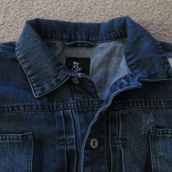 Art Class Button Up Jean Jacket Womens Medium (8-10) Blue Distressed Collared - Picture 2 of 7